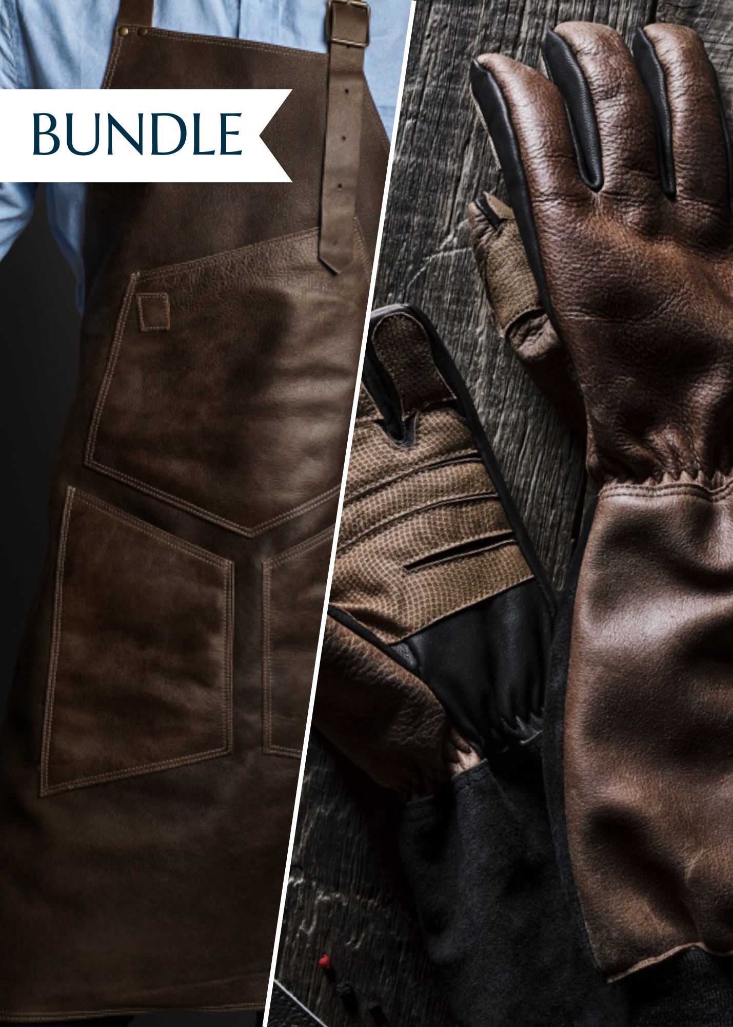 Ultimate Grilling Combo: Brown Leather Apron & Gloves