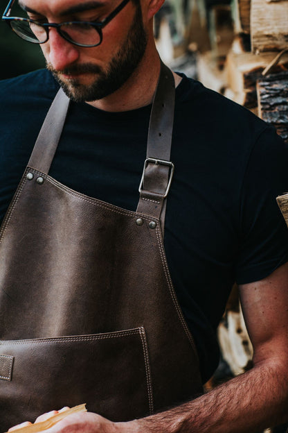 Ultimate Grilling Combo: Brown Leather Apron & Gloves